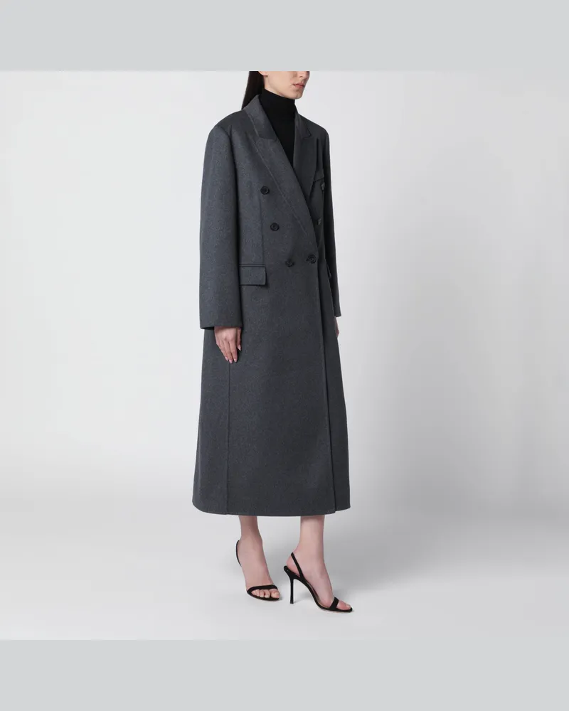 Victoria Beckham Doppelreihiger Mantel aus grau melierter Wolle und Kaschmir Grey