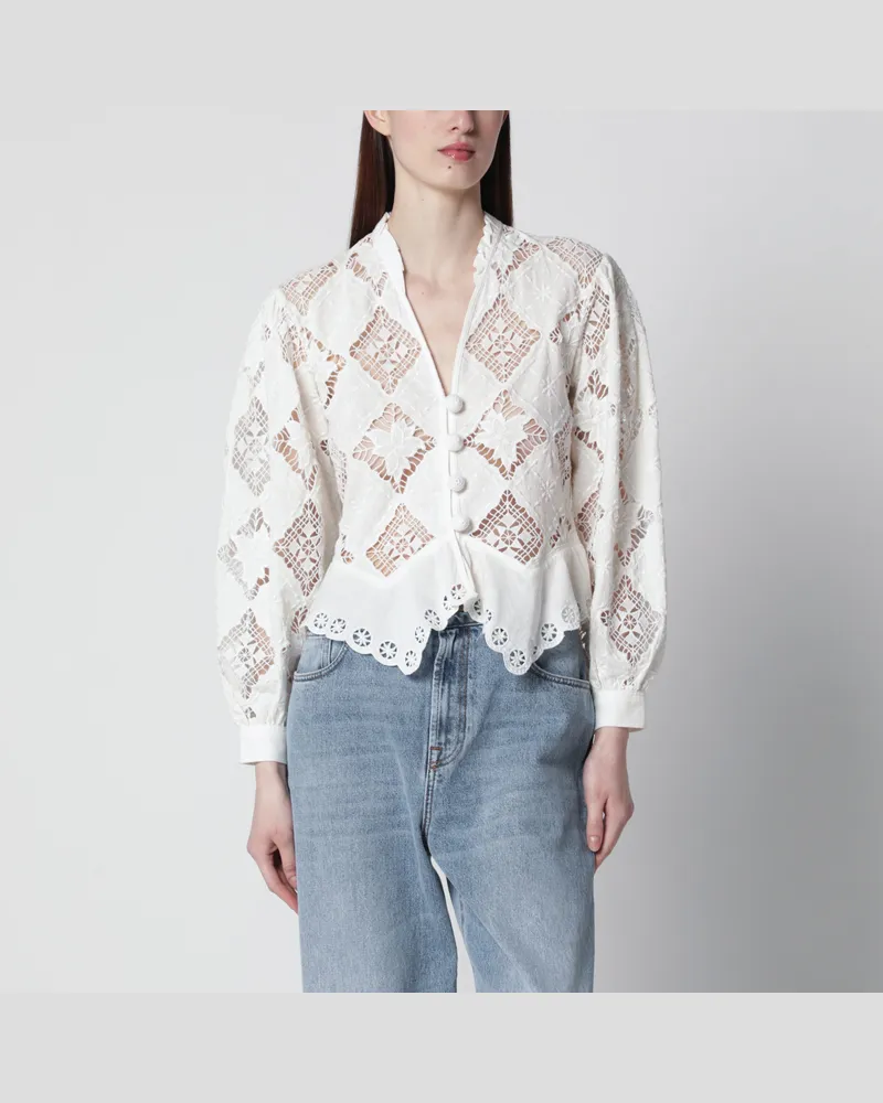 Isabel Marant Bluse Nina aus Baumwolle-Leinen in Weiß White
