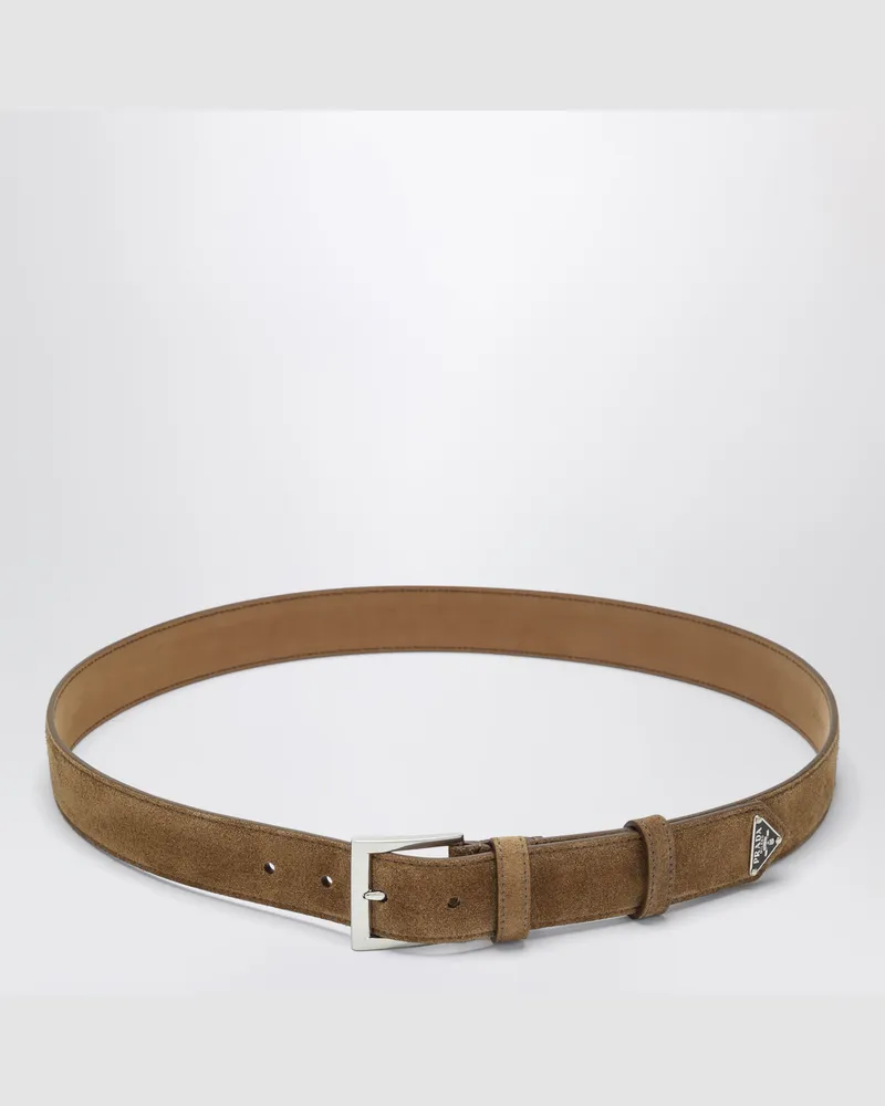 Prada Wildledergürtel Sesam mit Logo-Plakette Beige