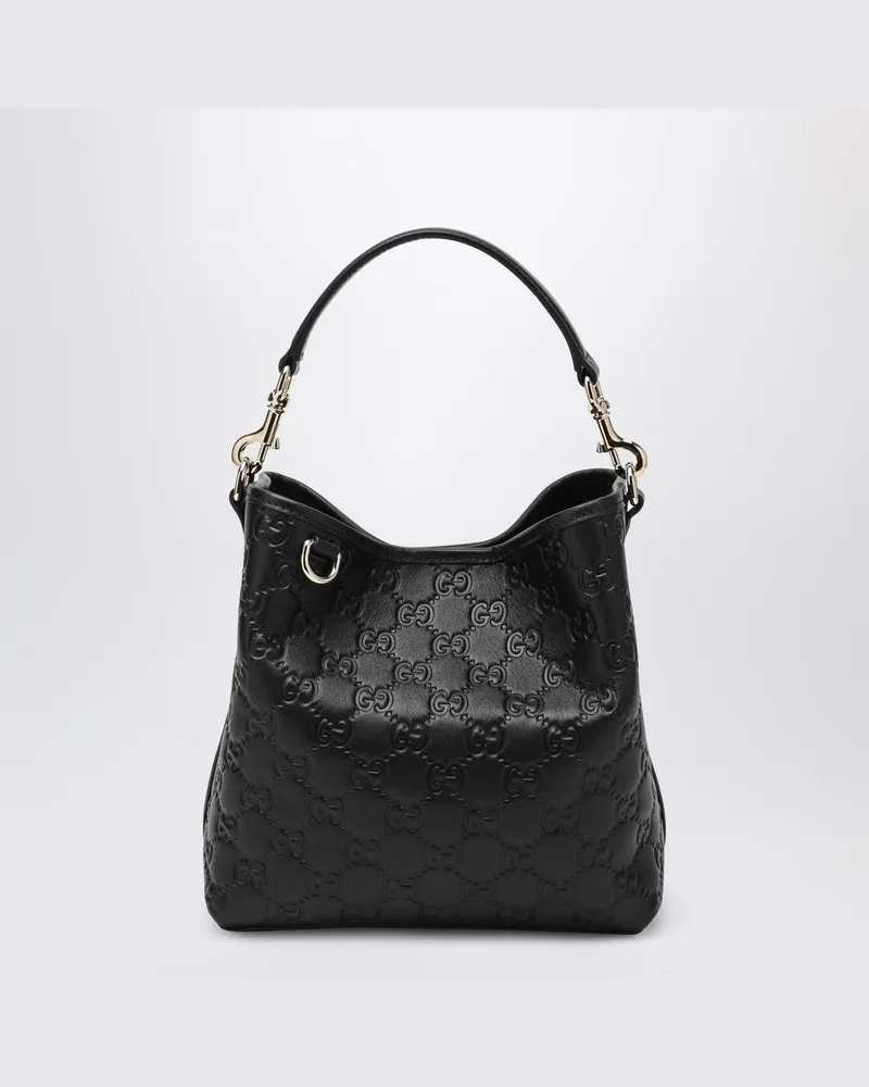 Gucci GG Emblem kleine schwarze Eimer Tasche Schwarz