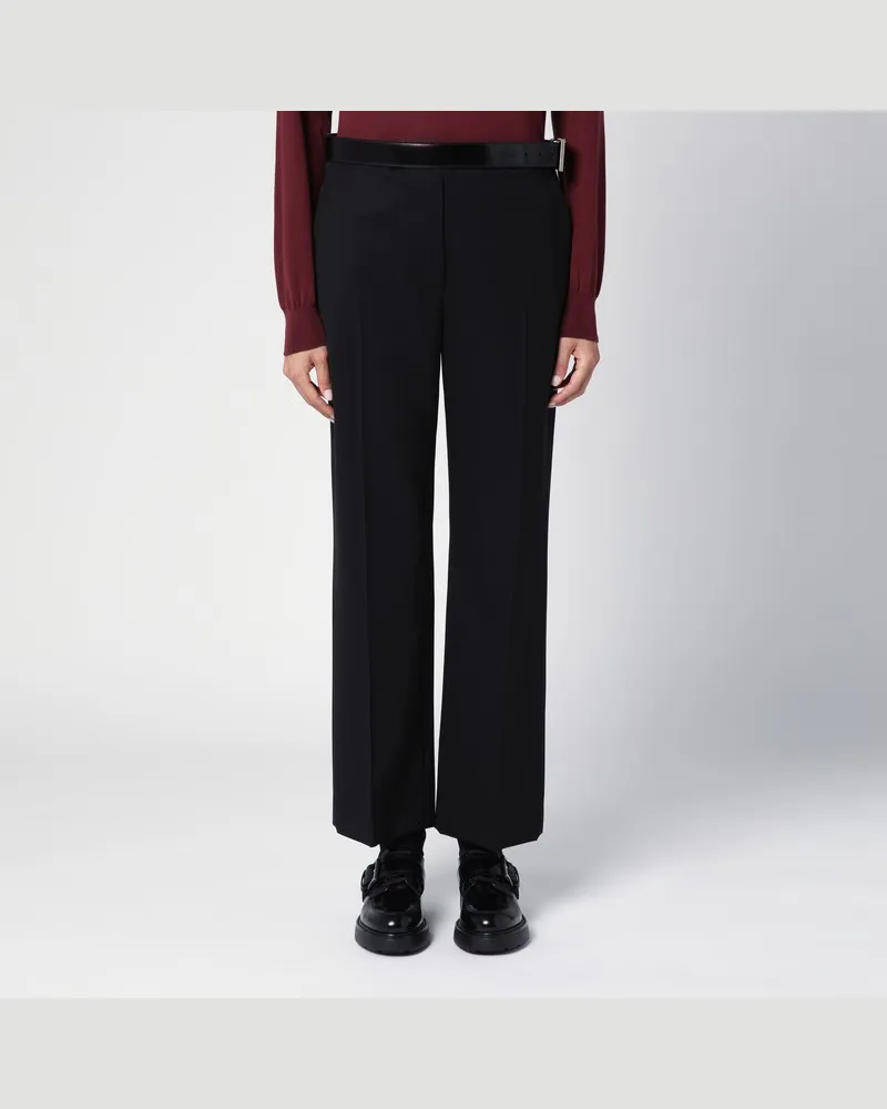 Prada Schwarze Hose aus Gabardine mit Gürtel Schwarz