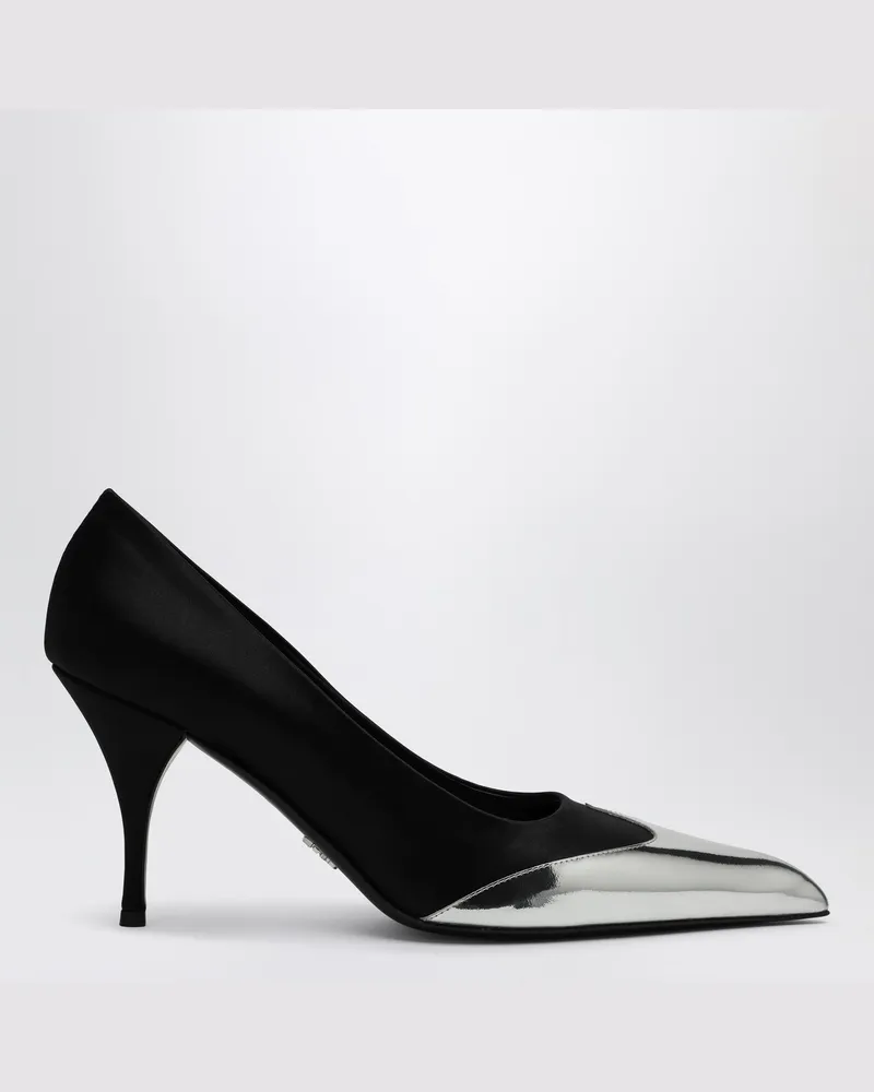 Prada Schwarze Pumps aus Satin und metallischem Leder Black