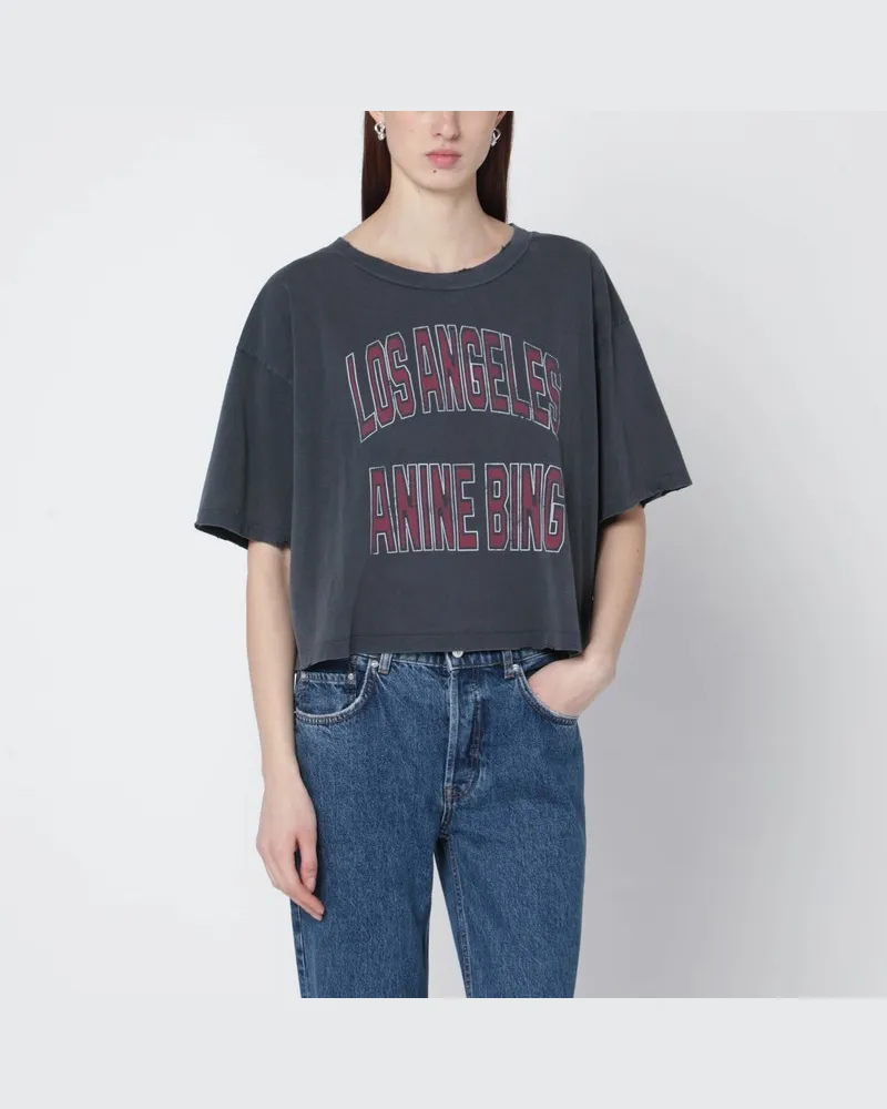 Anine Bing Schwarzes ausgewaschenes cropped Johnny-T-Shirt Schwarz