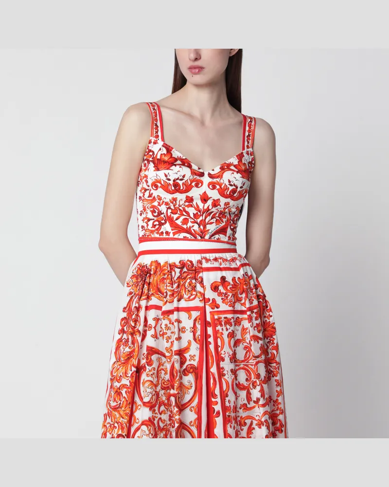 Dolce & Gabbana Bustier-Top aus Charmeuse mit Maiolica-Print, orange Orange
