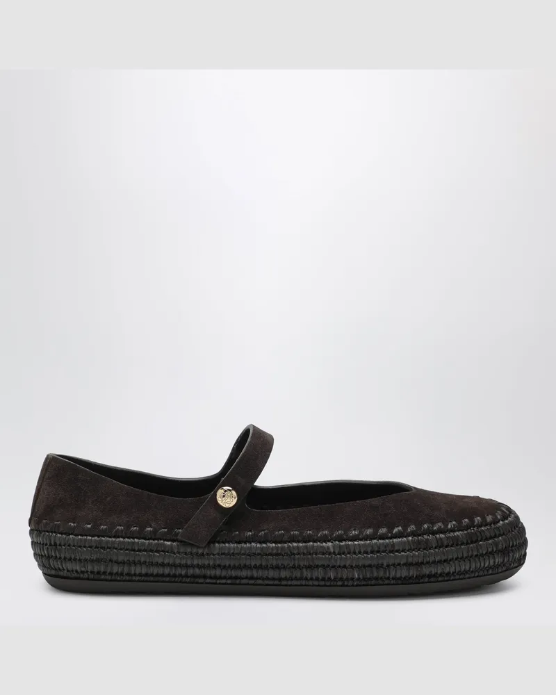 Loewe Dunkelbraune Mary Jane Rio Schuhe aus Wildleder und Raffia Brown