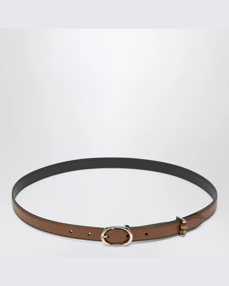 Gucci Schmaler brauner Gürtel mit ovaler Schnalle Rosa