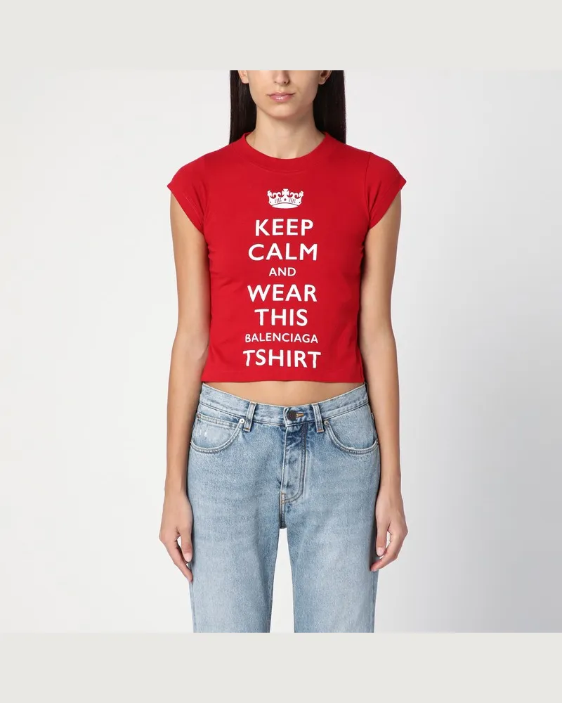 Balenciaga Rotes Cropped T-Shirt Keep Calm Rot