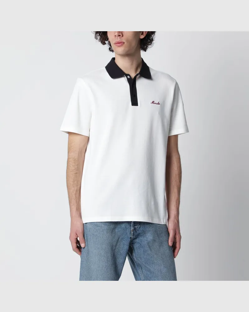Moncler Weißes Poloshirt aus Baumwollpiqué mit gesticktem Logo Weiß