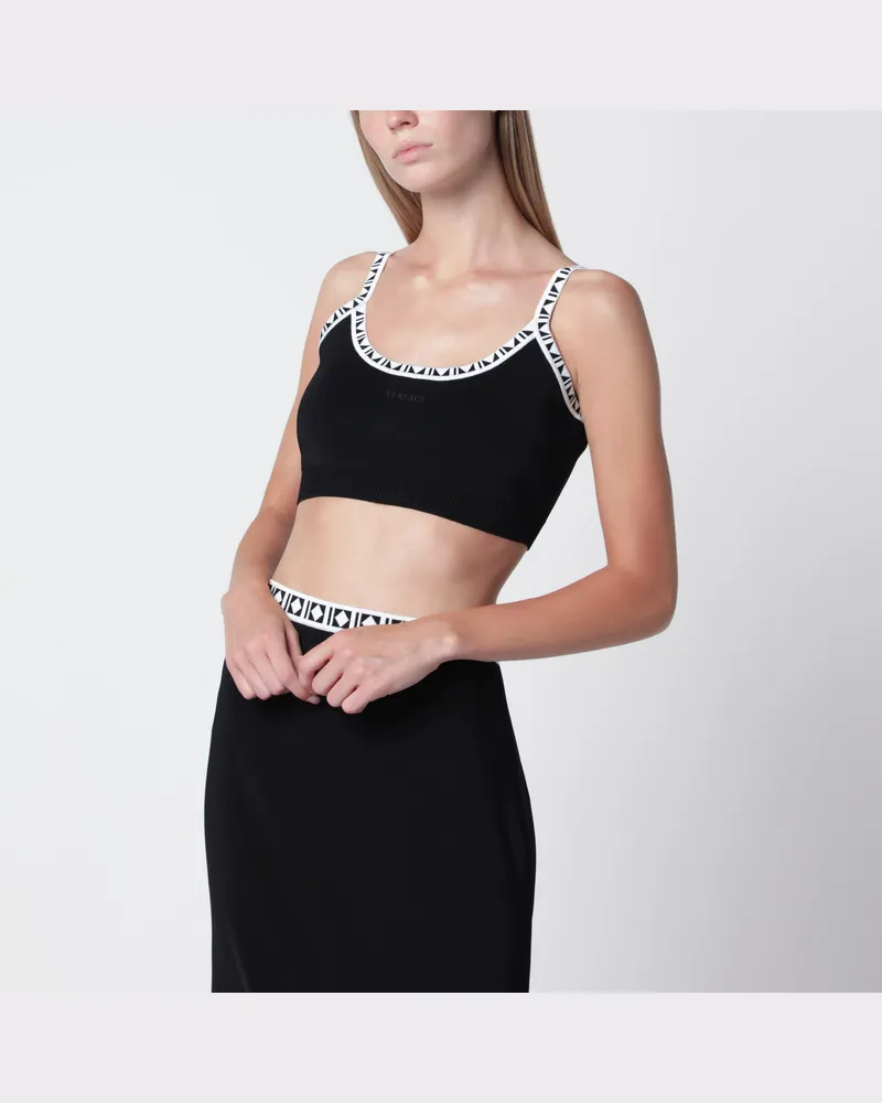 Versace Schwarzes Cropped-Top aus Viskosemischung mit Jacquarddetails Black
