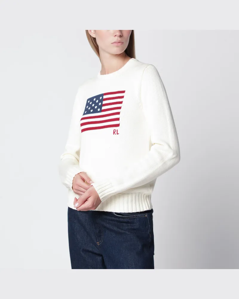 Ralph Lauren Tommy Hilfiger cremefarbener Pullover mit Flaggenmotiv Beige