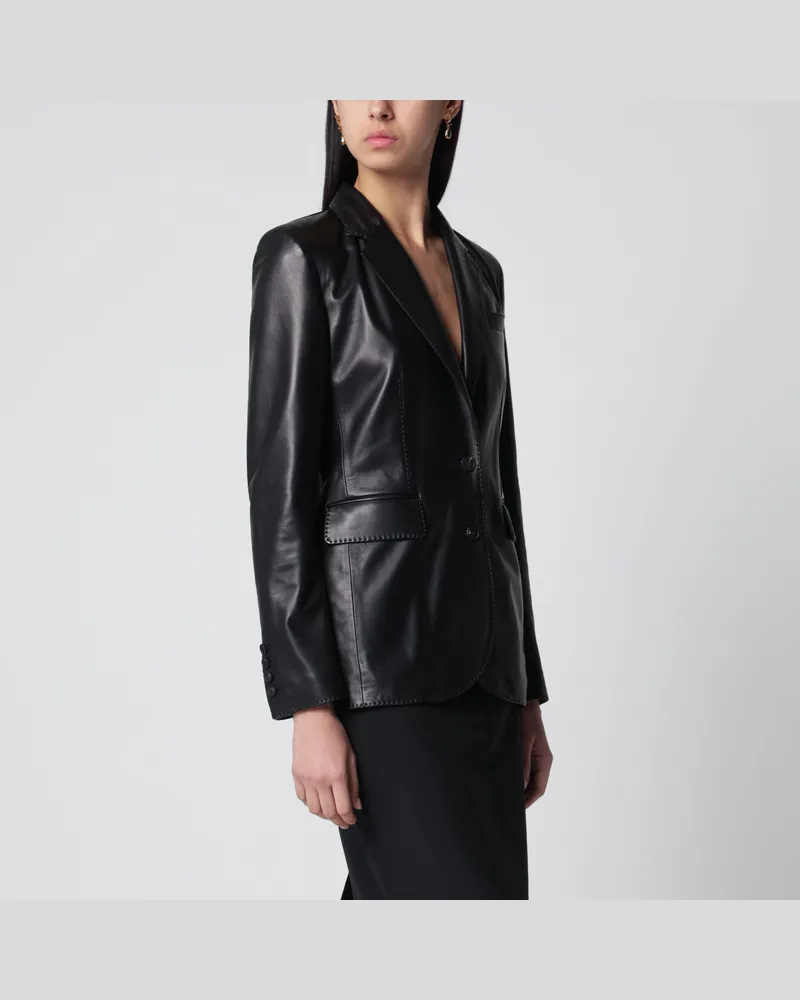 Tagliatore Schwarze einreihige Lederjacke Black