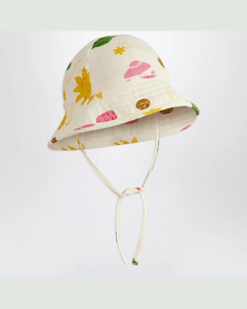Mini Rodini Weißer Musselin-Hut mit Weltraum-Print White