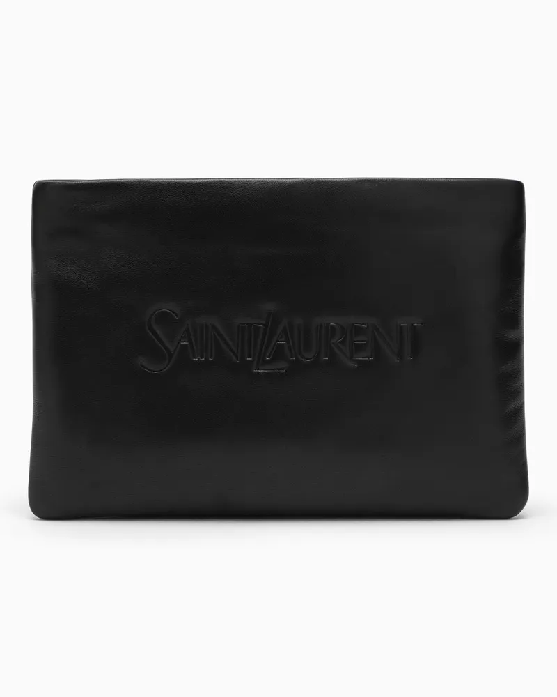 Saint Laurent Schwarze gepolsterte Pochette-Tasche aus Leder mit Logo Schwarz