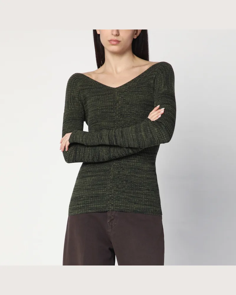 6397 Double-V Pullover in Militärgrün 