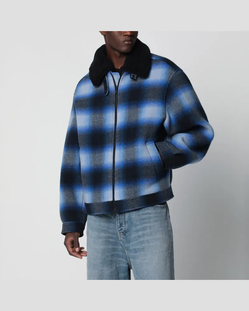Balenciaga Bomberjacke aus Wollflanell kariert in Blau/Schwarz Blue