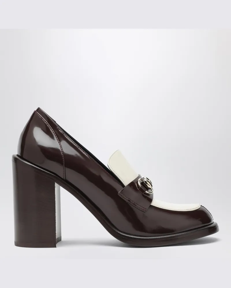 Gucci Zweifarbiger Loafer mit Absatz und Horsebit Beige