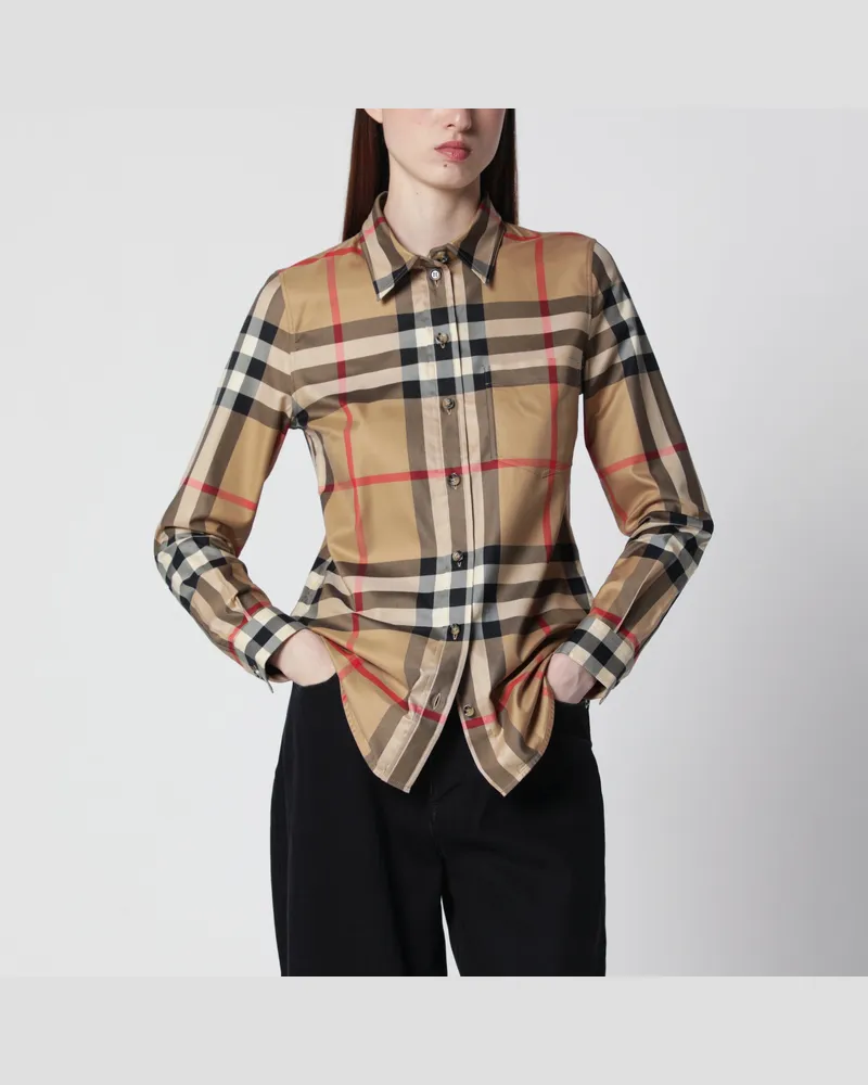 Burberry Slim-Fit-Hemd aus Baumwolltwill im Check in Beige Beige