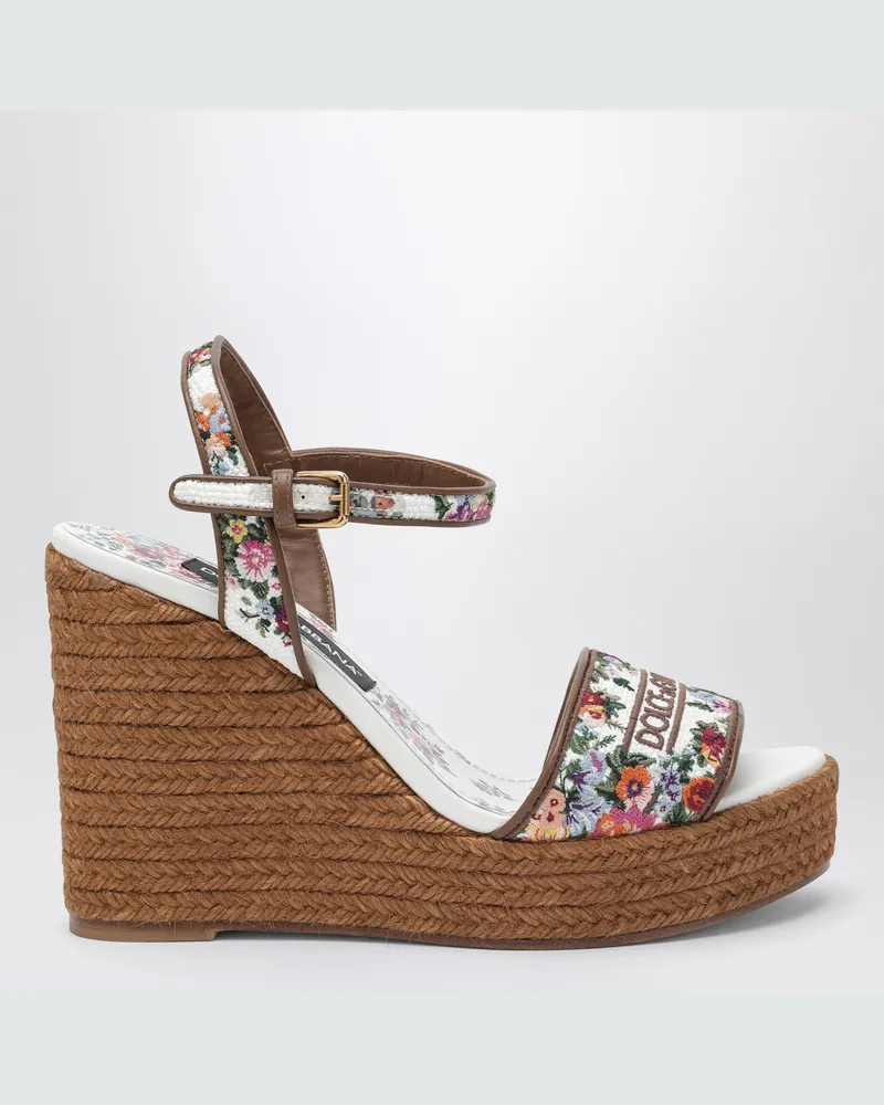 Dolce & Gabbana Sandalen mit Keilabsatz und Logo-Stickerei White