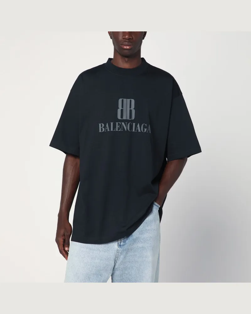 Balenciaga Verwaschenes schwarzes Nano BB Medium Fit T-Shirt Schwarz