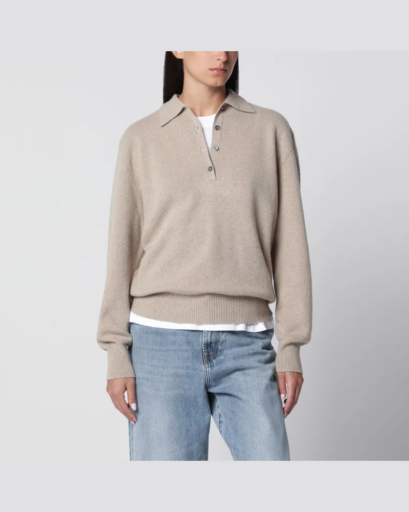 Róhe Poloshirt in Stein-Melange aus Wolle und Kaschmir Beige