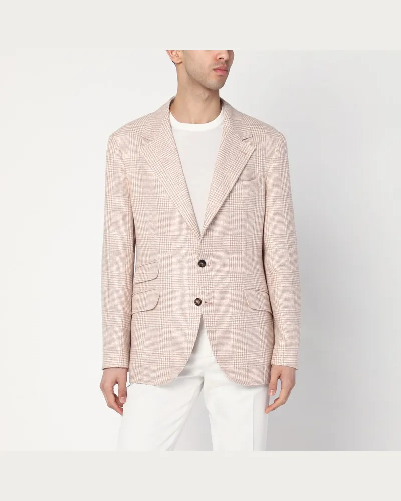 Brunello Cucinelli Papayafarbene Jacke im Prince-of-Wales-Muster Beige