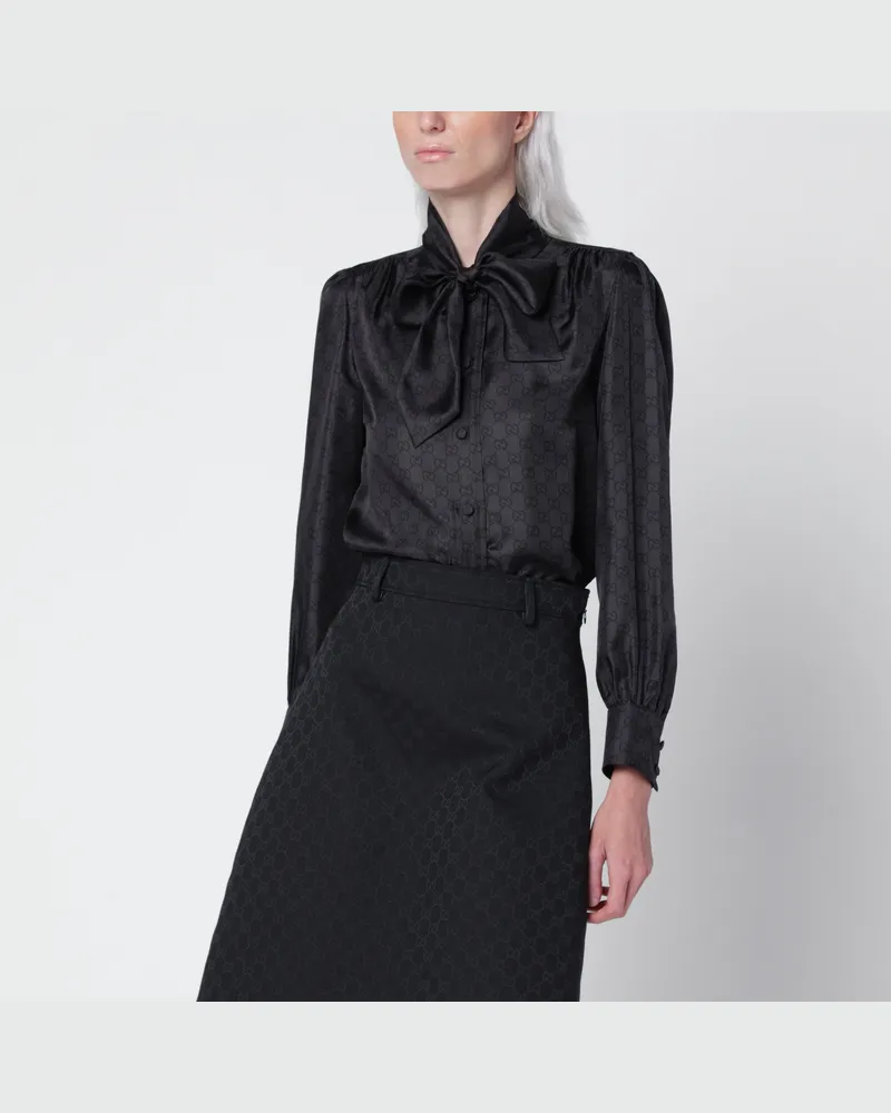 Gucci Schwarzes Hemd aus Seidentwill mit GG-Print Black