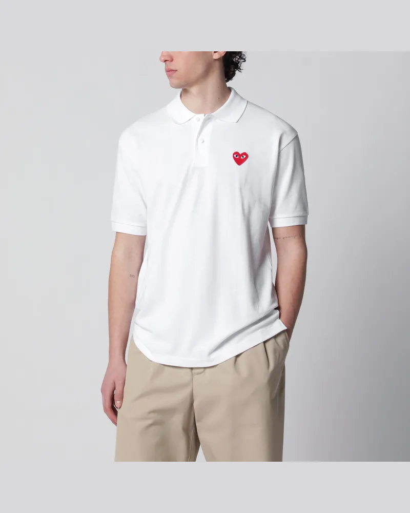 Comme des Garçons Weißes Red Heart Poloshirt aus Baumwolle White