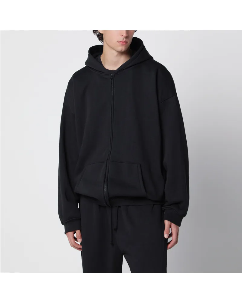 SKIMS Washed-schwarzes Kapuzen-Sweatshirt mit Reißverschluss aus Baumwollfleece Black
