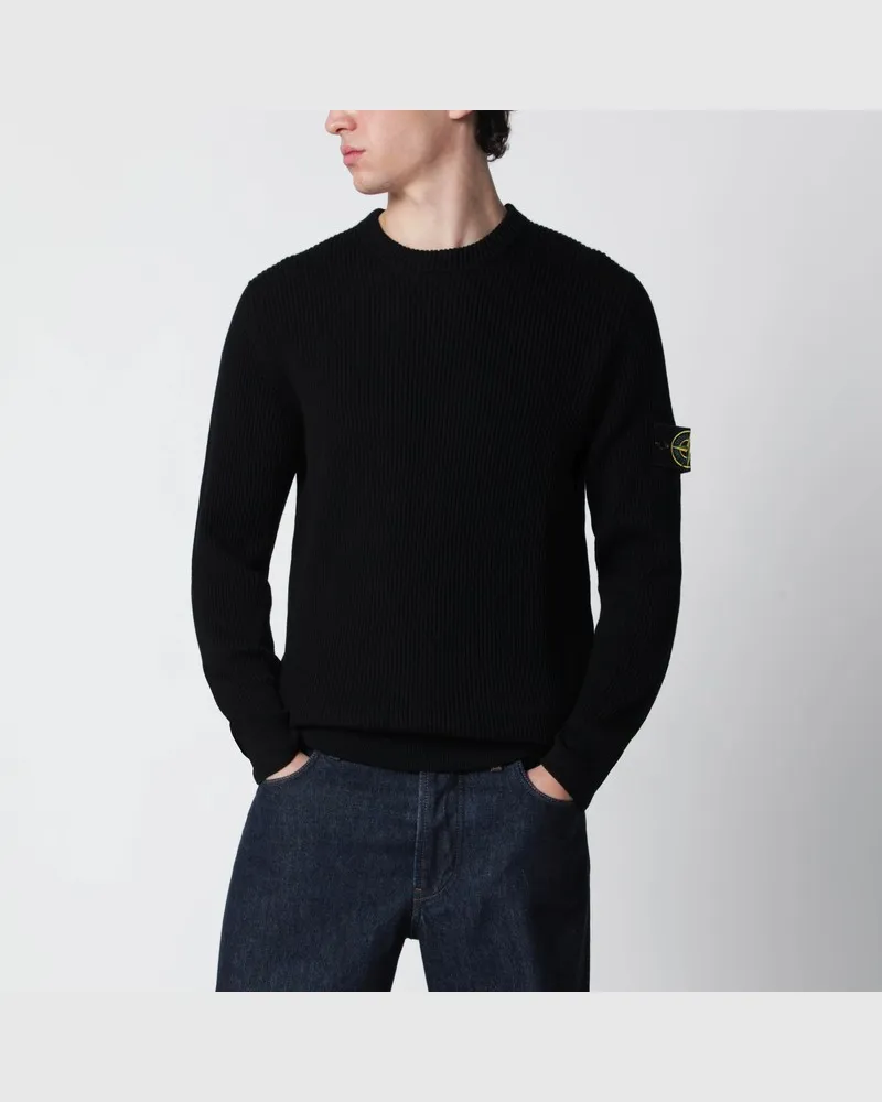 Stone Island Schwarzer Wollpullover Schwarz