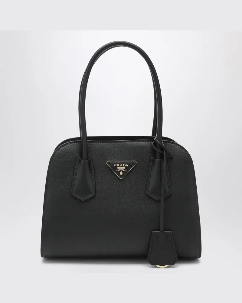 Prada Mittlere Shopping-Bag aus schwarzem Leder Schwarz