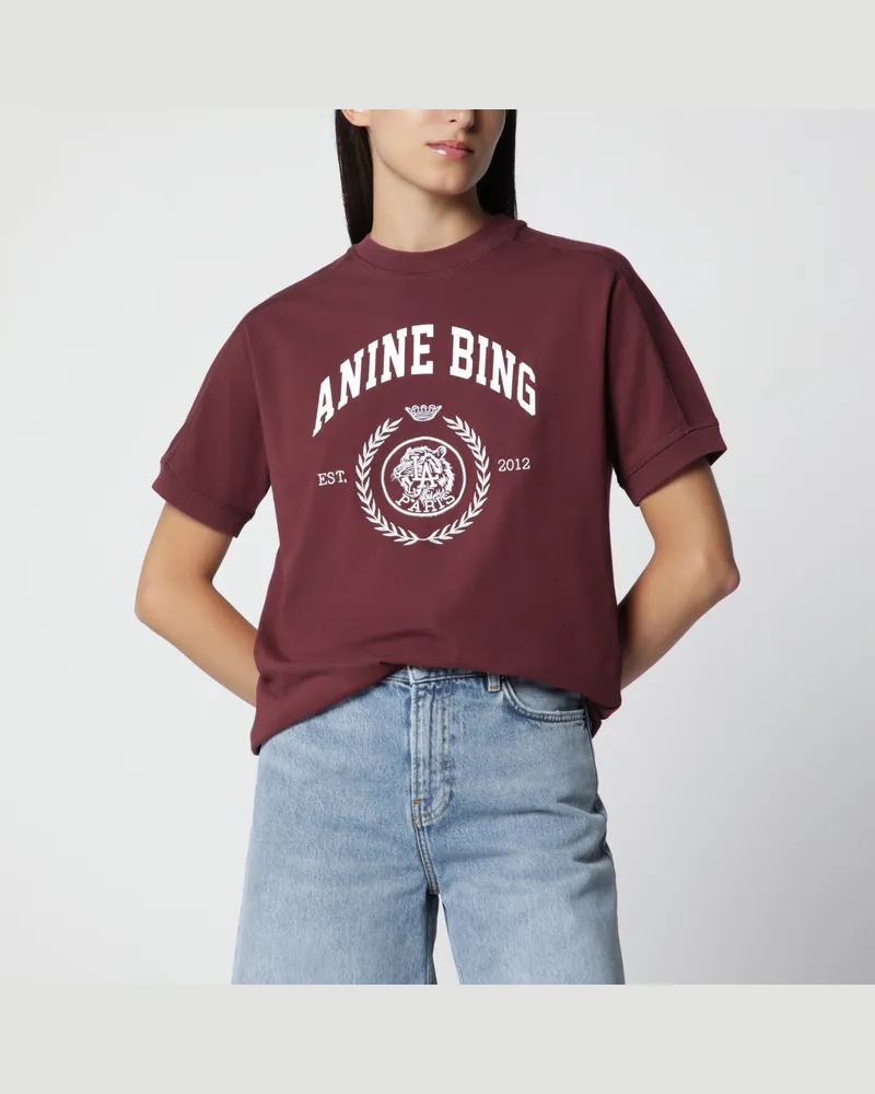 Anine Bing Burgunderrotes T-Shirt mit Logoprint Burgundy