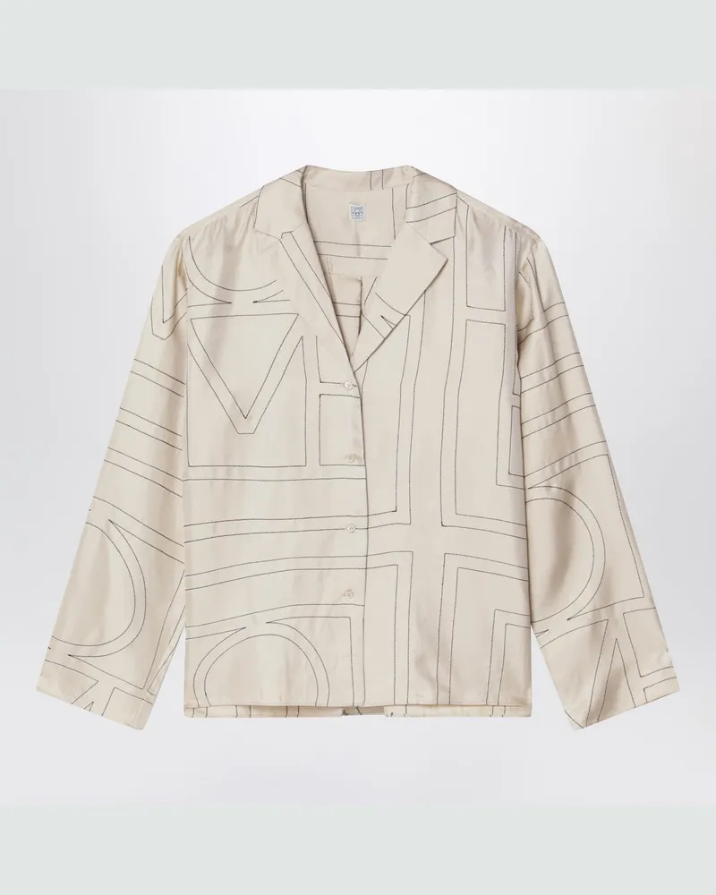 Totême Elfenbeinfarbenes Seidenhemd mit Monogramm White