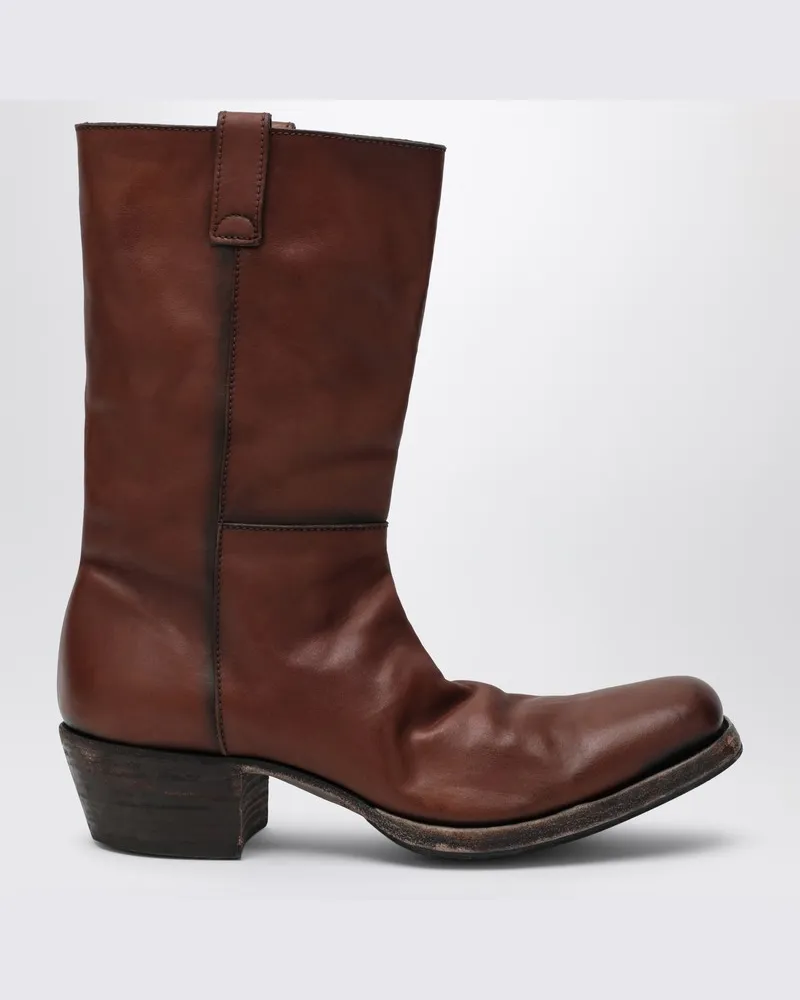 Prada Antiquierte Lederstiefeletten in Kakaofarben Braun