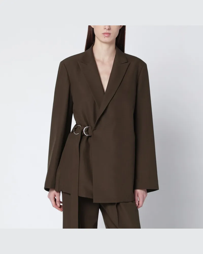Loewe Khakigrüne zweireihige Wolljacke Green