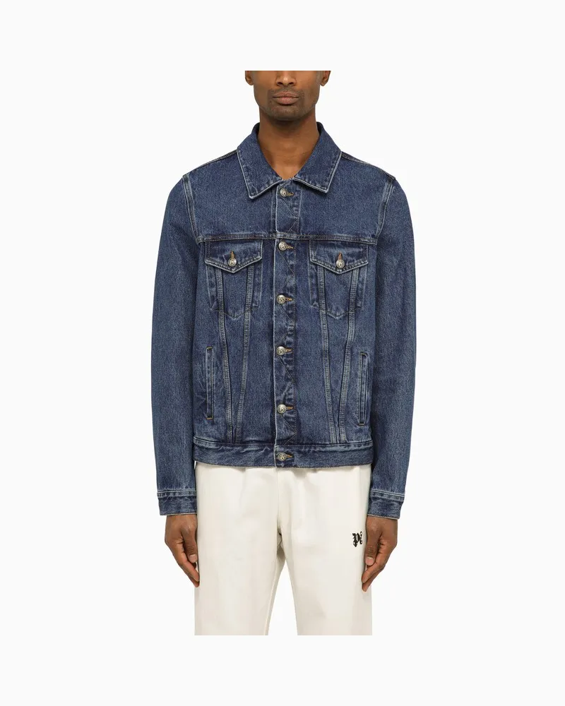 Palm Angels Blaue Jeansjacke mit Monogram Hellblau