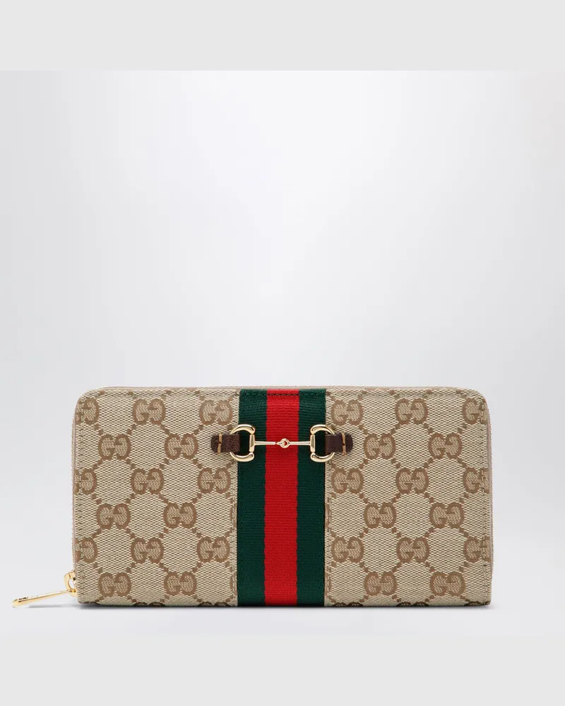 Gucci Geldbörse Horsebit Web mit Reißverschluss aus GG-Canvas beige Beige