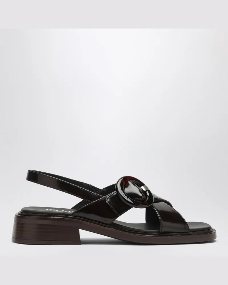 Prada Gebürstete Ledersandalen mit einer verbrannten Farbenschnalle Brown