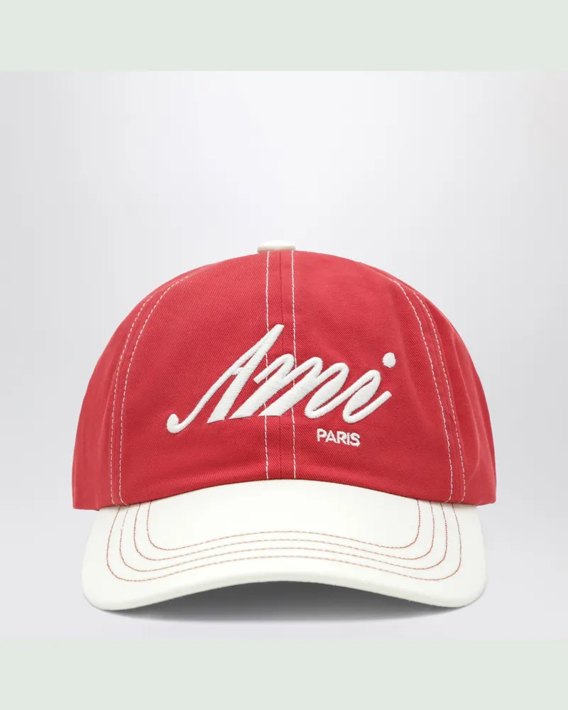 AMI Paris Signature Cap aus Baumwolle in Rot und Elfenbein Red