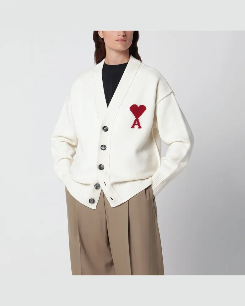 AMI Paris Weiße Ami De Coeur Strickjacke aus Merinowolle White
