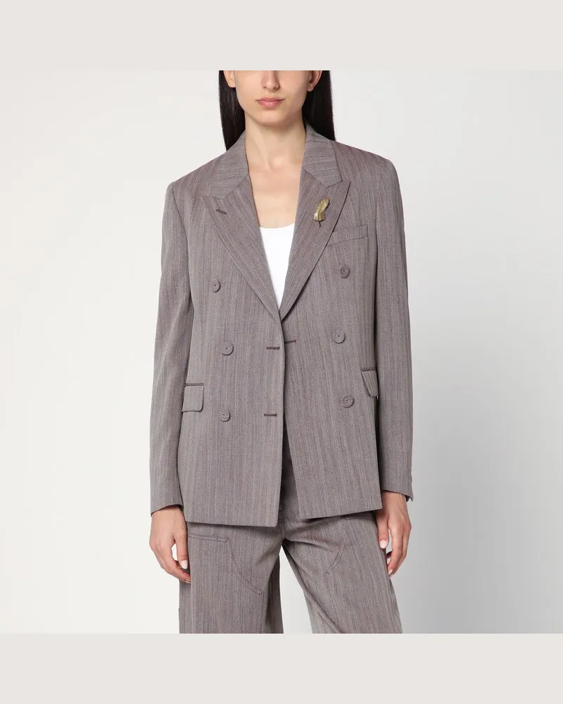 Golden Goose Hellbraune Doppelreiherjacke aus Chevron-Wollmischung Braun