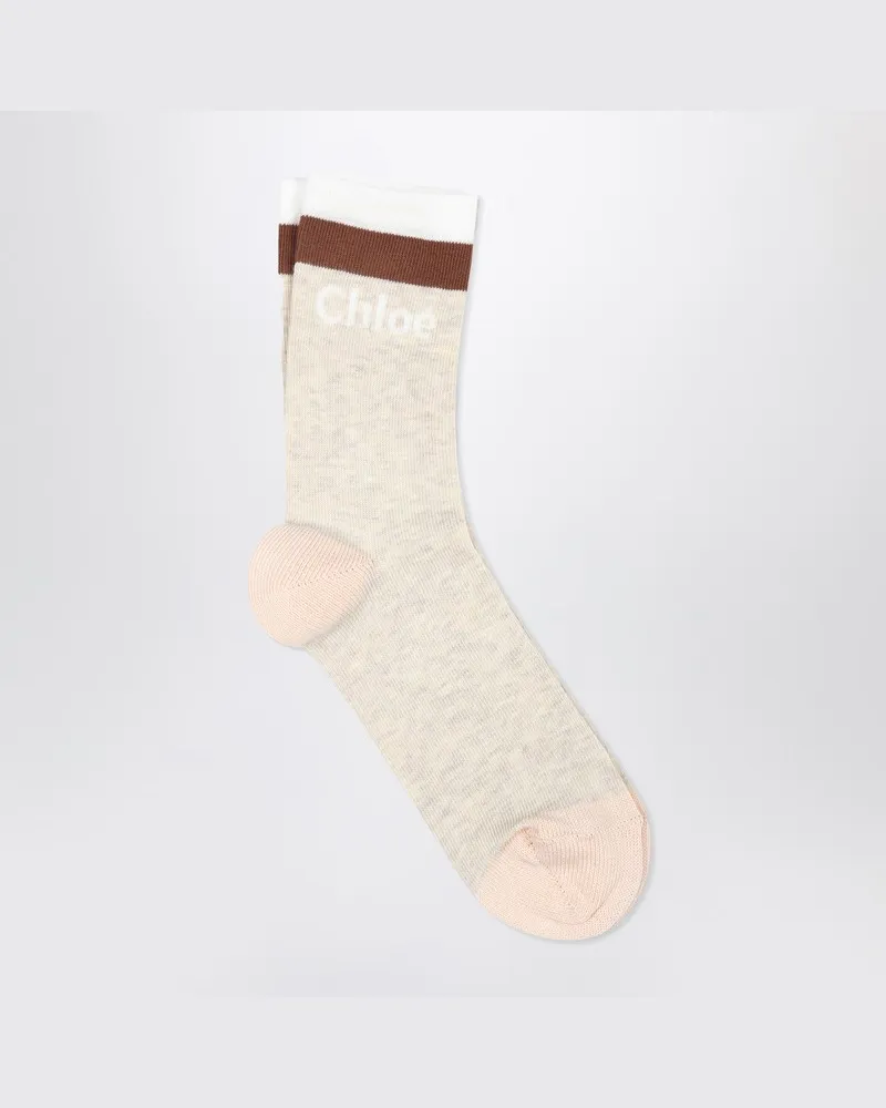 Chloé Beige melierte Socken mit Logo aus Baumwolle Beige