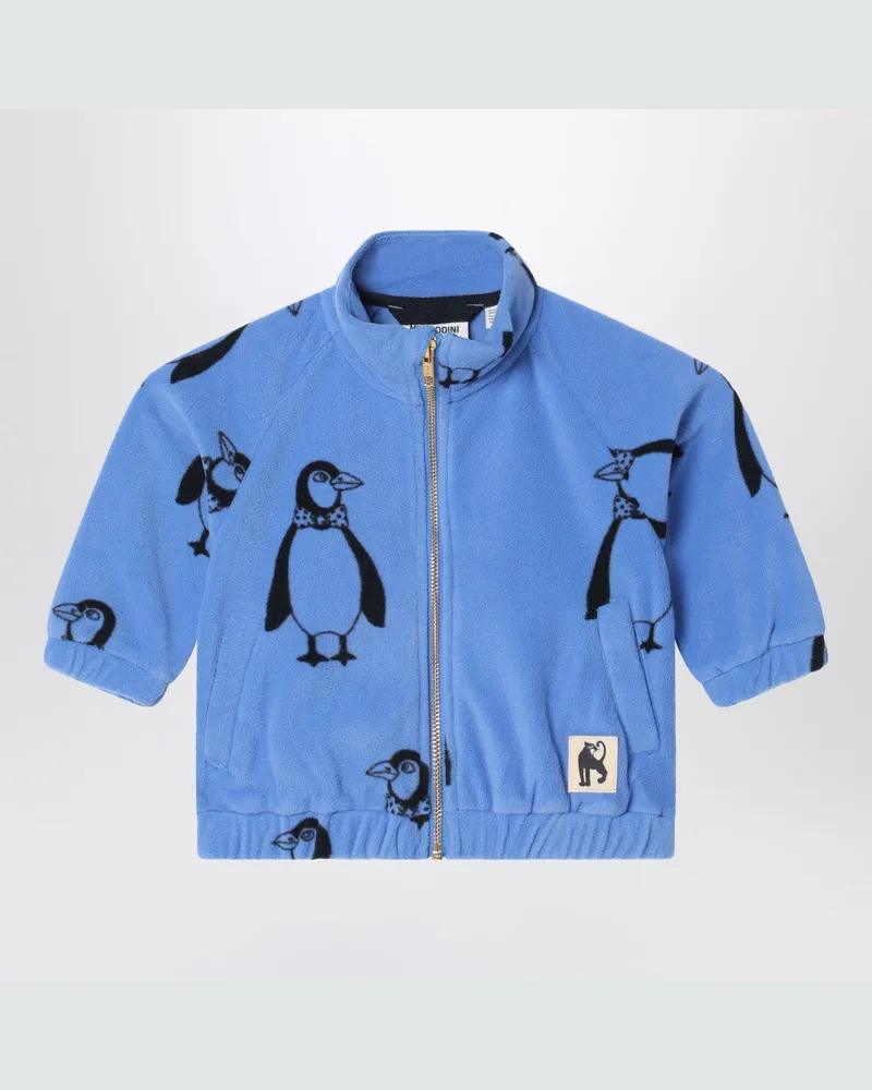 Mini Rodini Blaues Sweatshirt mit Reißverschluss und Pinguinen 