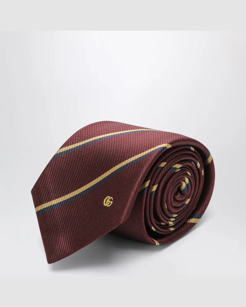 Gucci Gestreifte Krawatte Bordeauxblau aus Seidenjacquard Multicolor