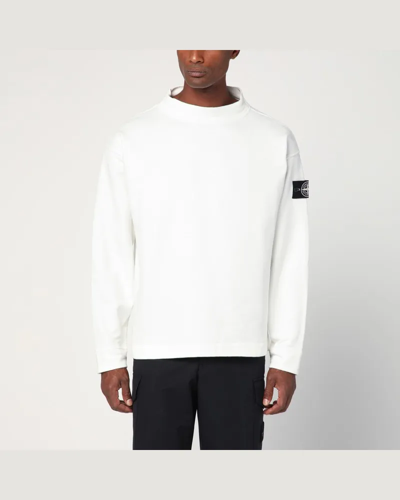 Stone Island Weißes Sweatshirt mit Kraterkragen Weiß