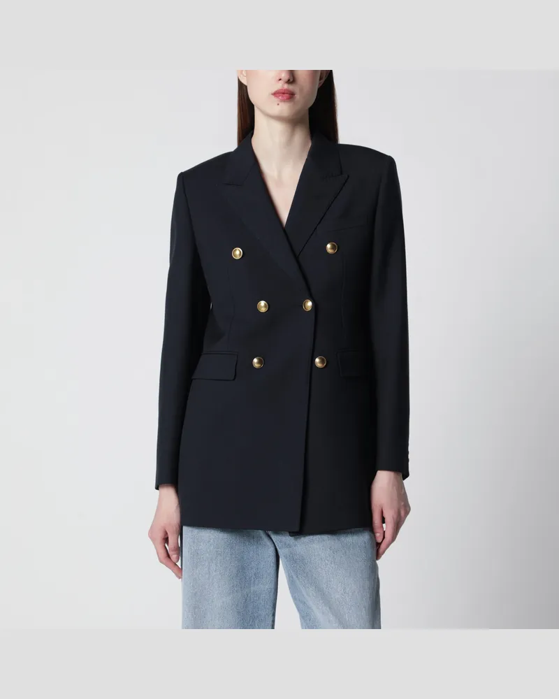 Saint Laurent Doppelreihige Wollgabardine-Jacke in Dunkelblau Blue