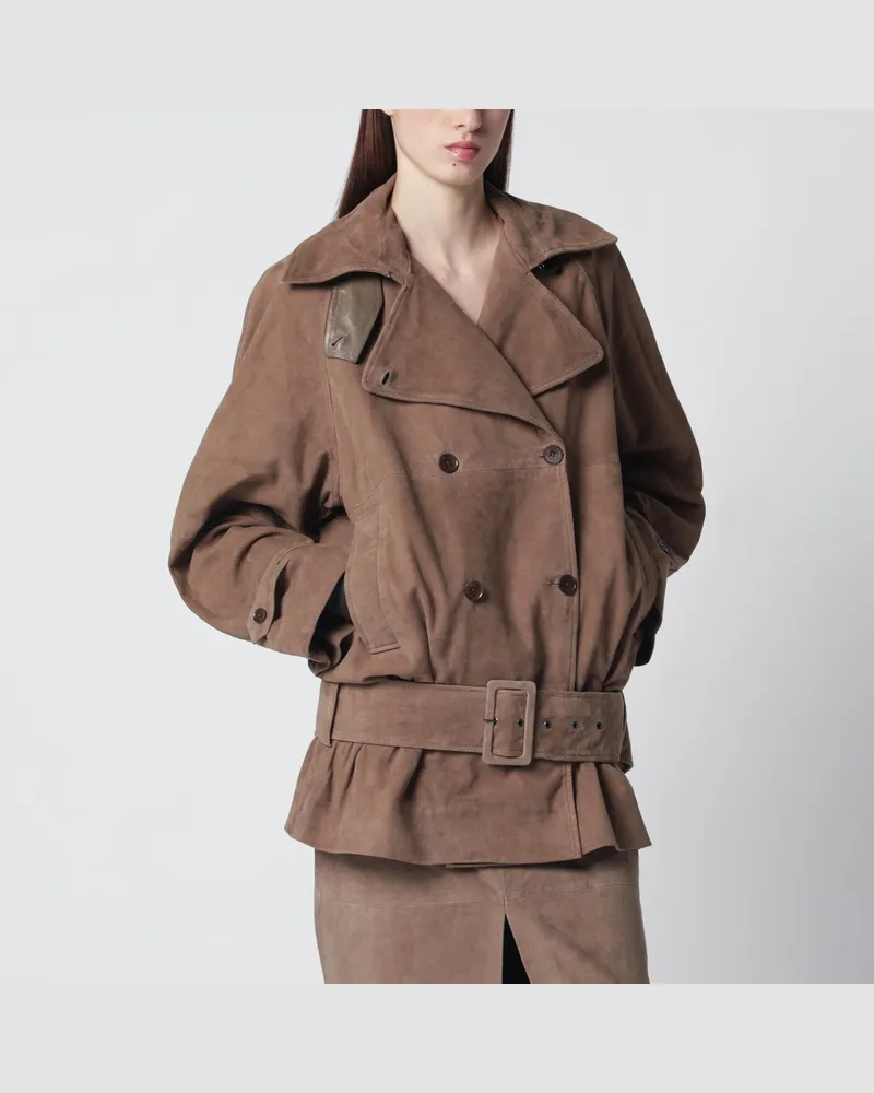 ROTATE Birger Christensen Oversize-Jacke aus braunem Veloursleder 