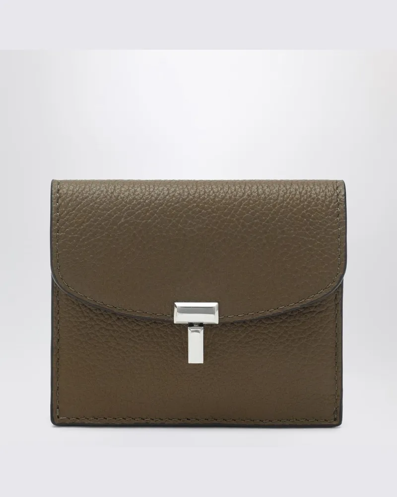 Totême Taupefarbenes T-Lock-Kartenetui aus genarbtem Leder 