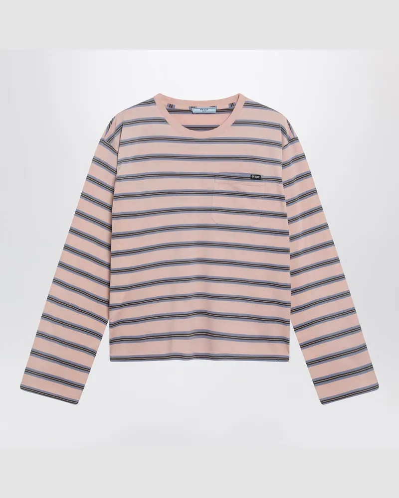 Prada Pfirsichfarbenes T-Shirt mit Vintage-Optik und Streifen Pink