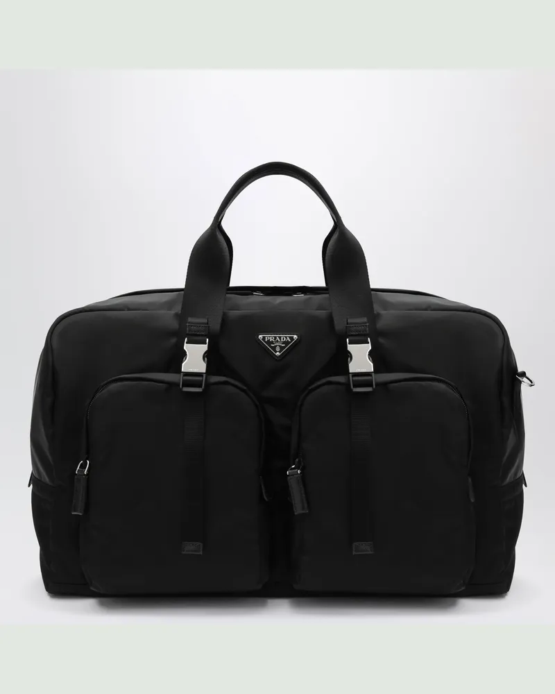 Prada Schwarze Reisetasche aus Re-Nylon und Saffiano-Leder Black