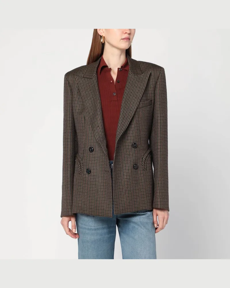 Blazé Milano Brauner doppelreihiger Blazer aus Wollstoff im Hahnentrittmuster Braun